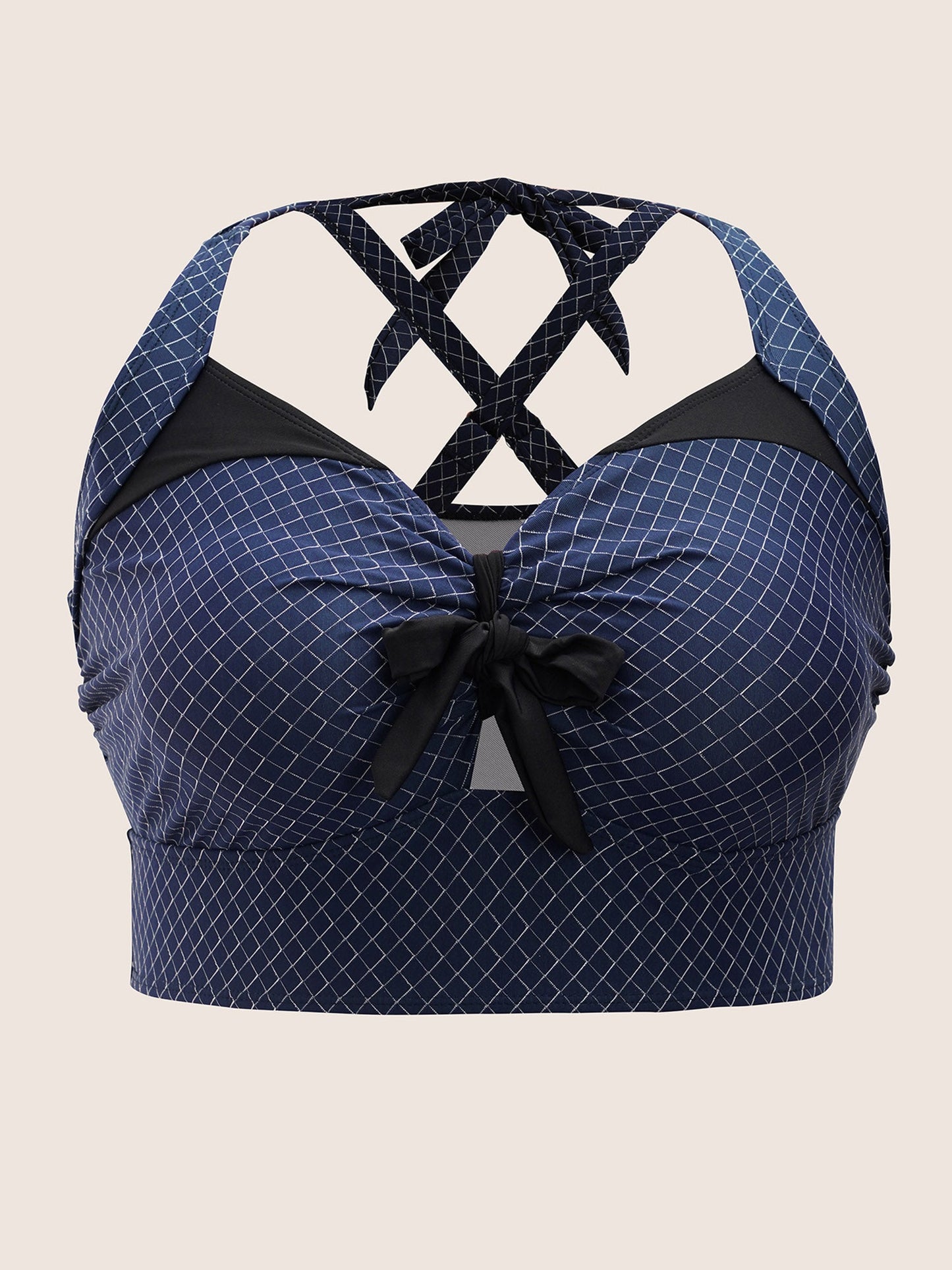 Gingham Bowknot Patchwork Adjustable Straps Swim Top