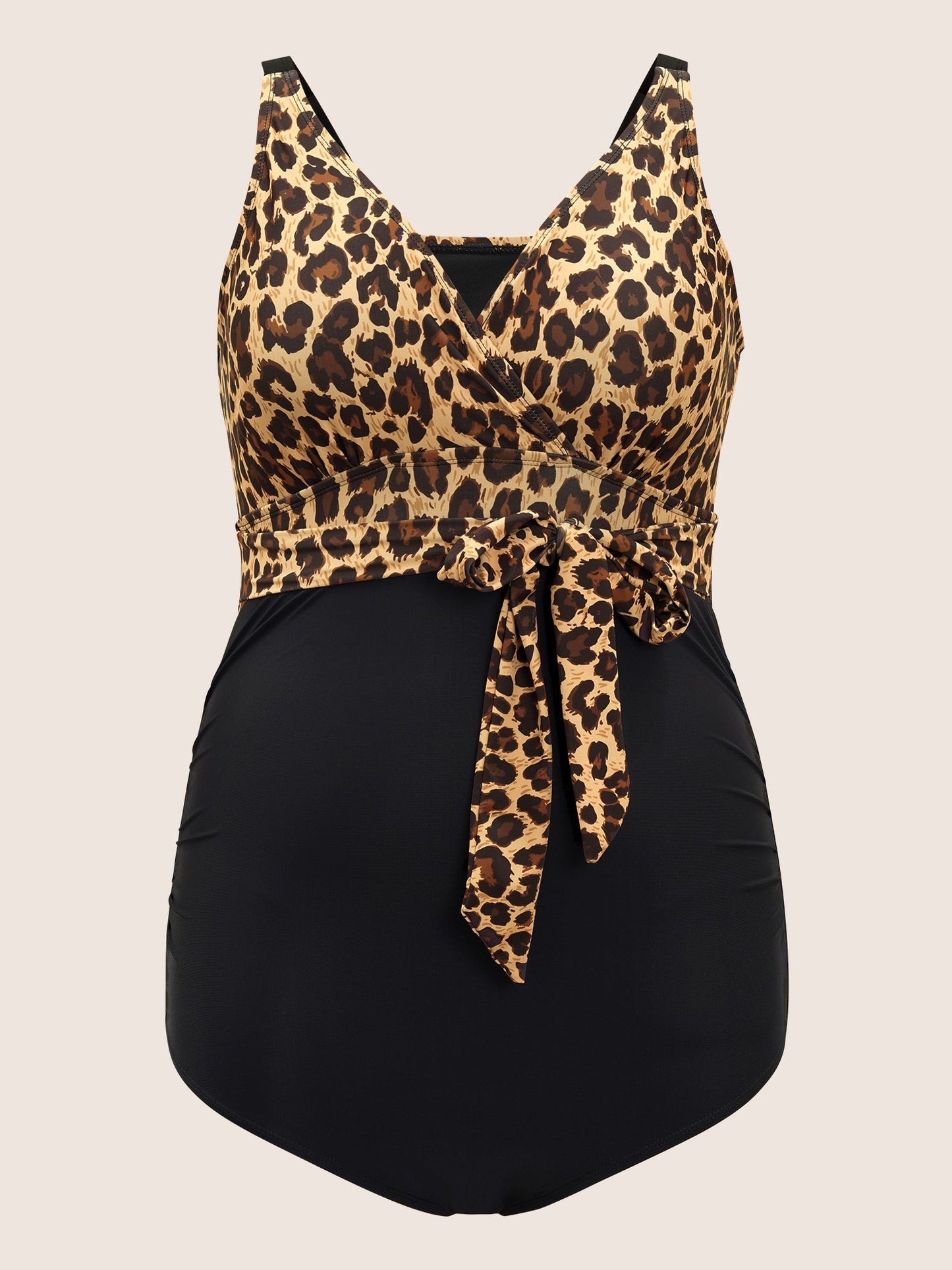 Leopard Patchwork Bowknot Side One Piece Swimsuit