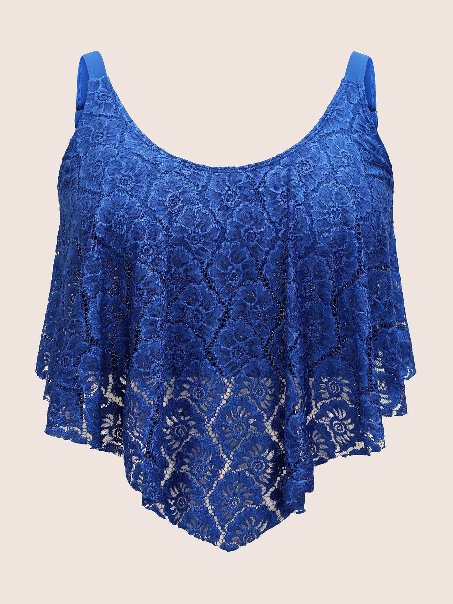 Plain Lace Panel Adjustable Straps Swim Top