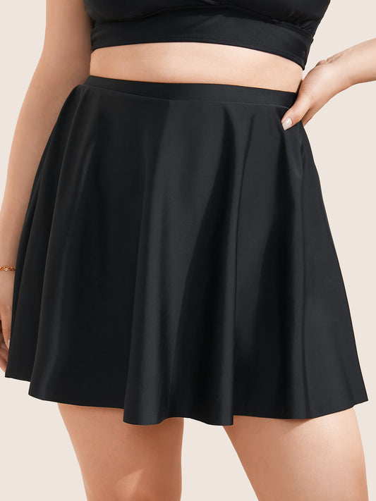 Solid Pocket Ruffles Swim Skirt