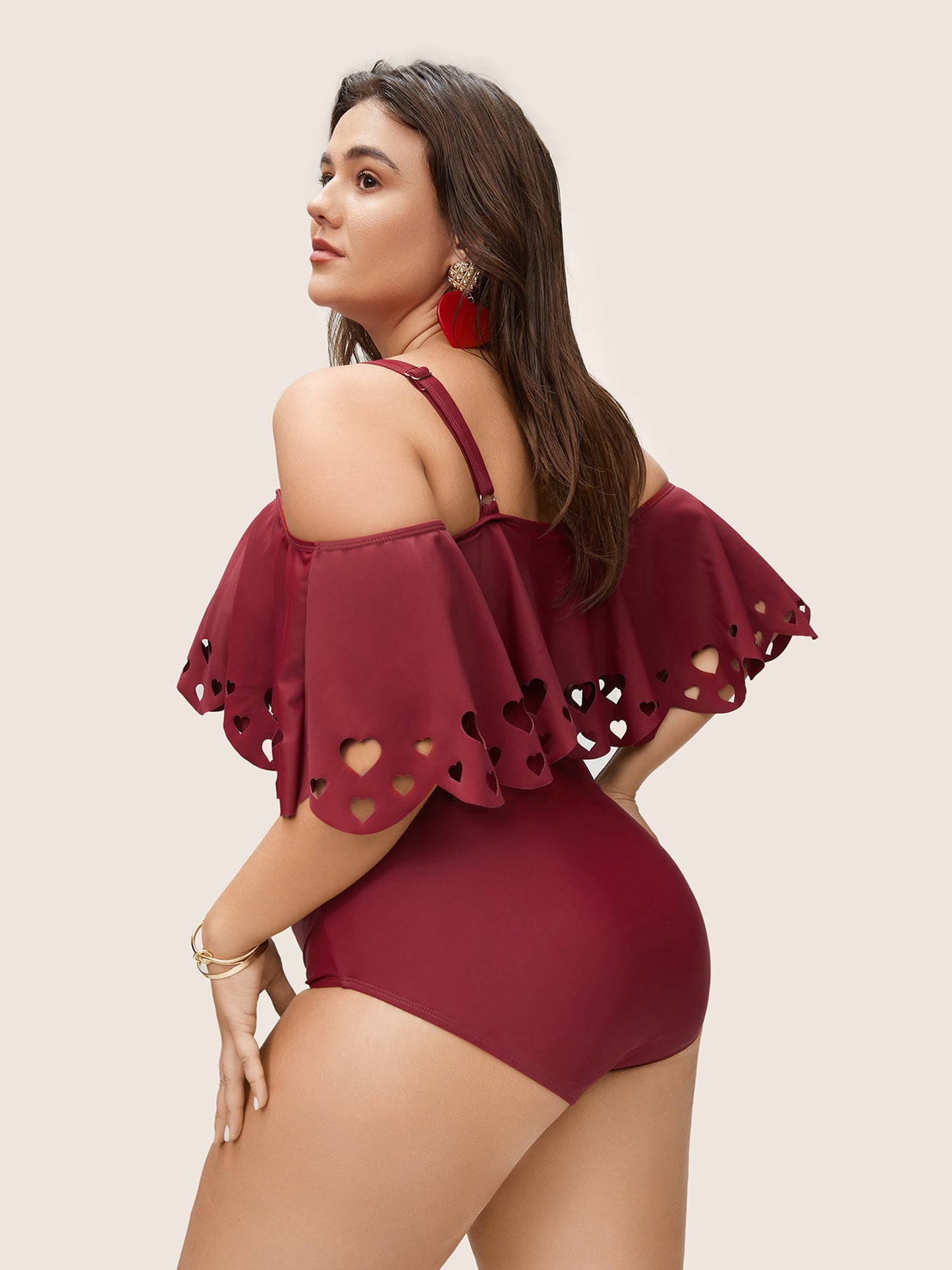 Laser Cut Ruched Cold Shoulder One Piece Swimsuit