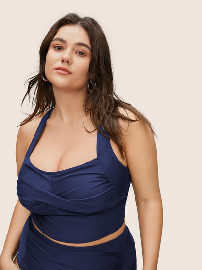 Solid Crossover Square Neck Adjustable Straps Swim Top