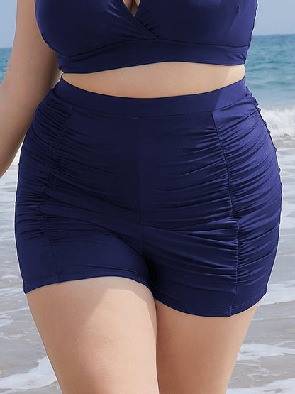 Solid High Waist Ruched Detail Swim Shorts