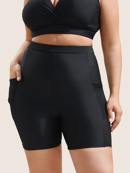 Plain Mesh Patchwork Patched Pocket Swim Bottom