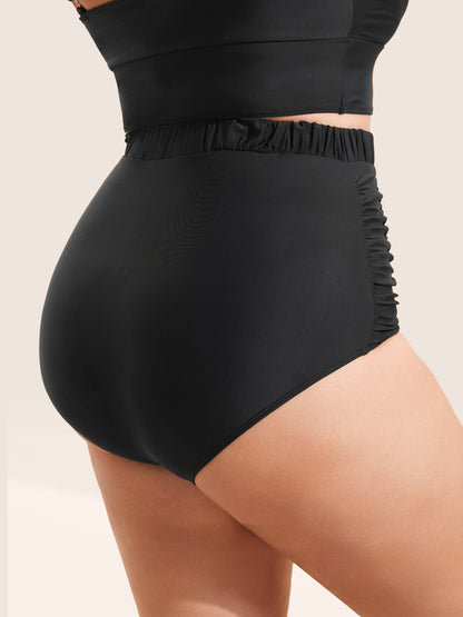 Solid Buckle Detail Ruched Swim Bottom