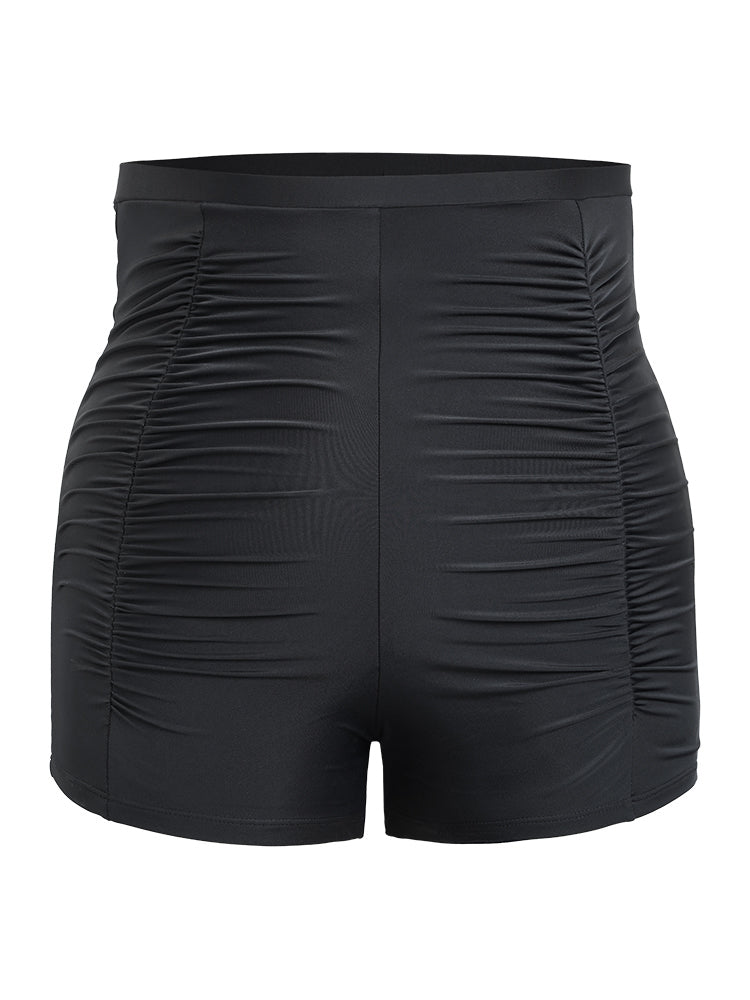 Solid High Waist Ruched Detail Swim Shorts