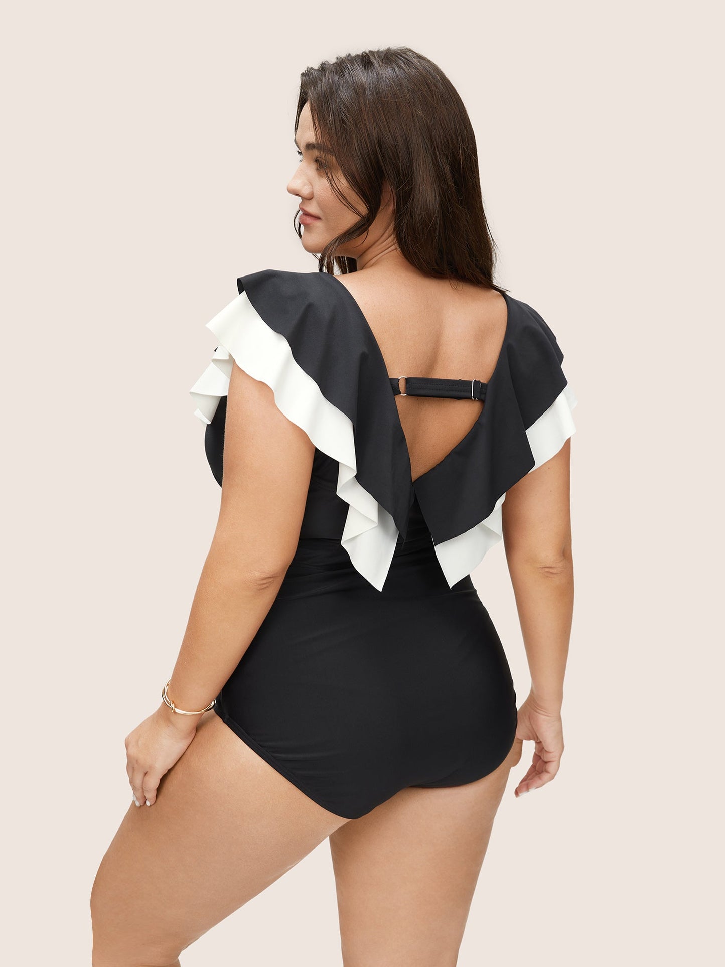 Layered Ruffle Trim Belted One Piece Swimsuit