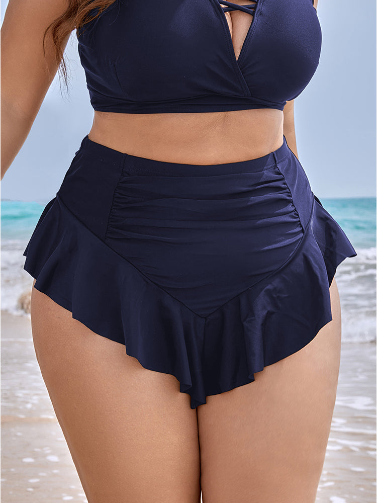 Ruffle Trim Ruched Front Swim Bottom