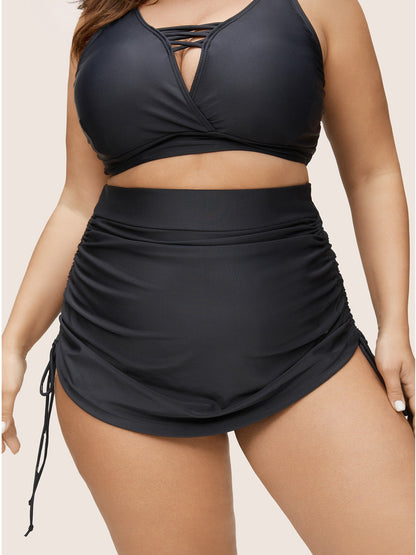 Plain Ruched Drawstring Elastic Waist Swim Bottom