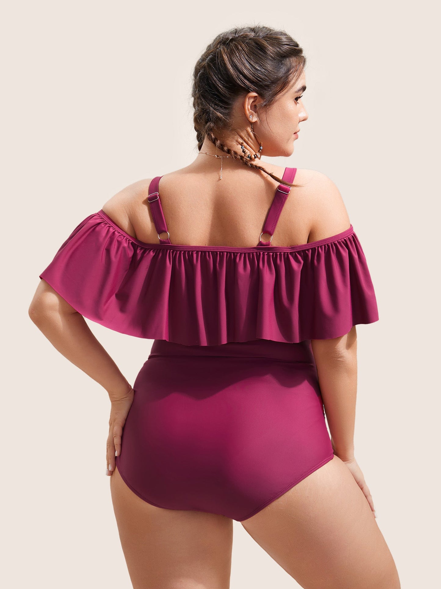 Plain Ruffle Crisscross Neck Tummy Control One Piece Swimsuit