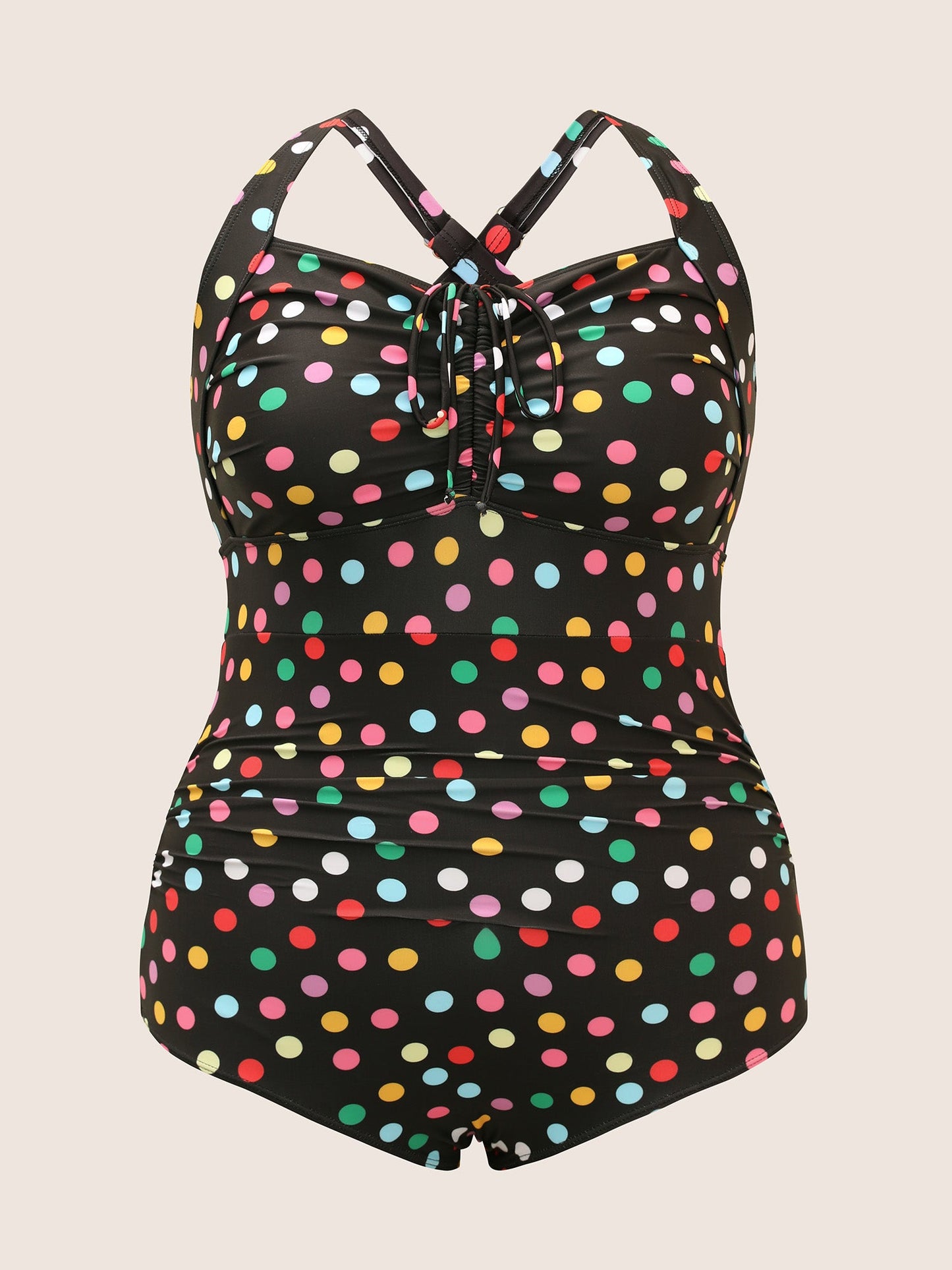 Colored Polka Dot Ties Ruched One Piece Swimsuit