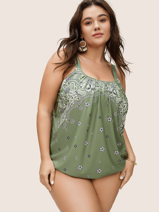 Boho Print Cut Out Adjustable Straps Swim Top