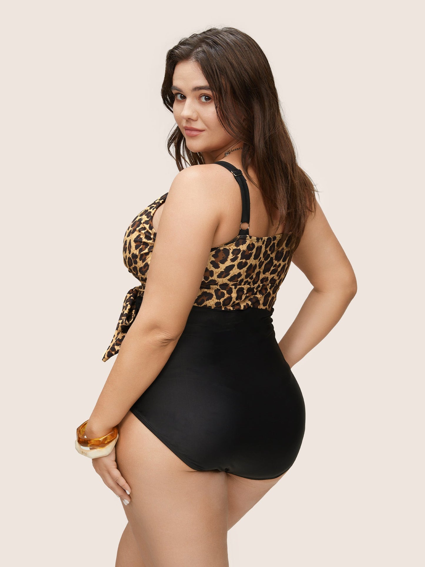 Leopard Patchwork Bowknot Side One Piece Swimsuit