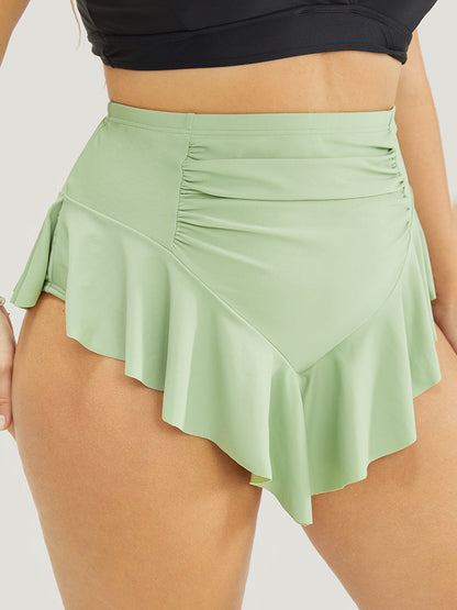 Ruffle Trim Ruched Front Swim Bottom