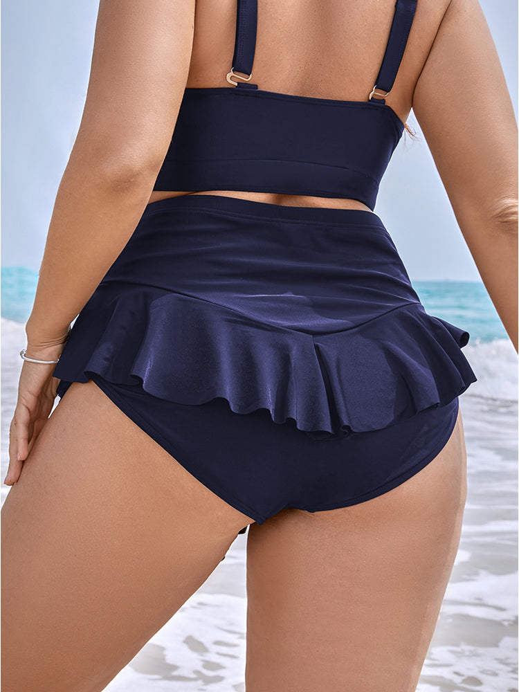 Ruffle Trim Ruched Front Swim Bottom