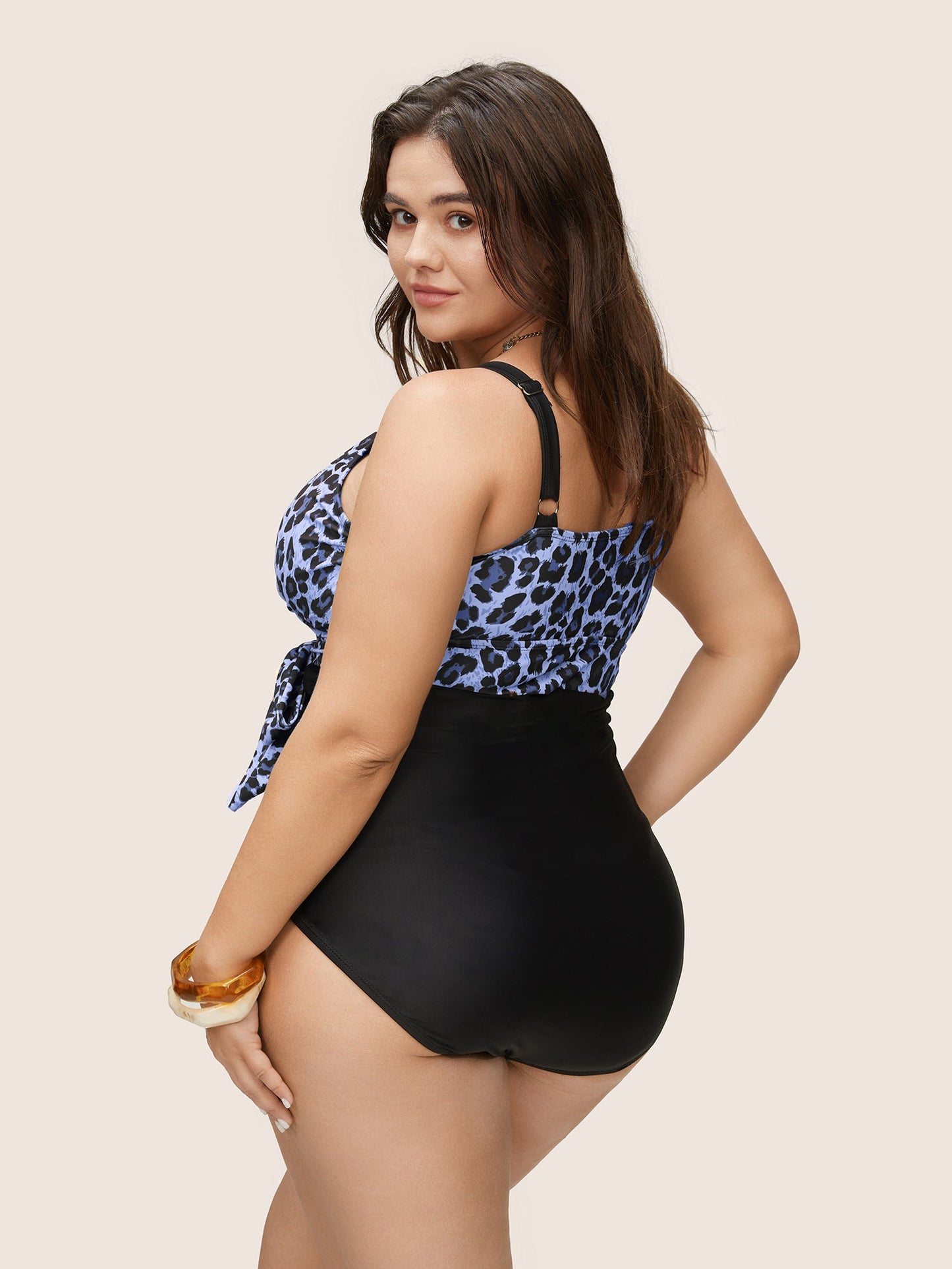 Leopard Patchwork Bowknot Side One Piece Swimsuit