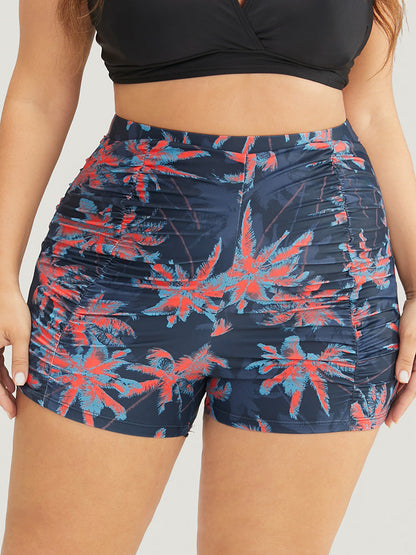 Solid High Waist Ruched Detail Swim Shorts