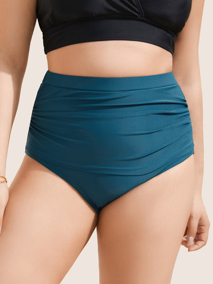 Solid Ruched High Rise Swim Bottom