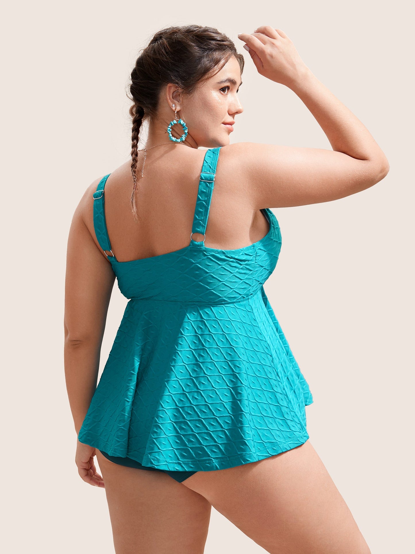 Plain Tummy Control Gathered Swim Top