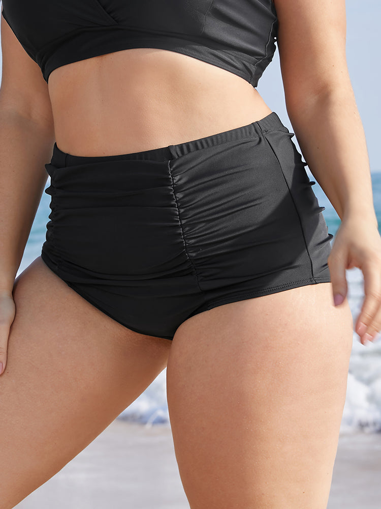 Solid Ruched Detail Swim Bottom