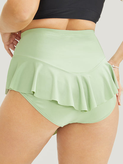 Ruffle Trim Ruched Front Swim Bottom