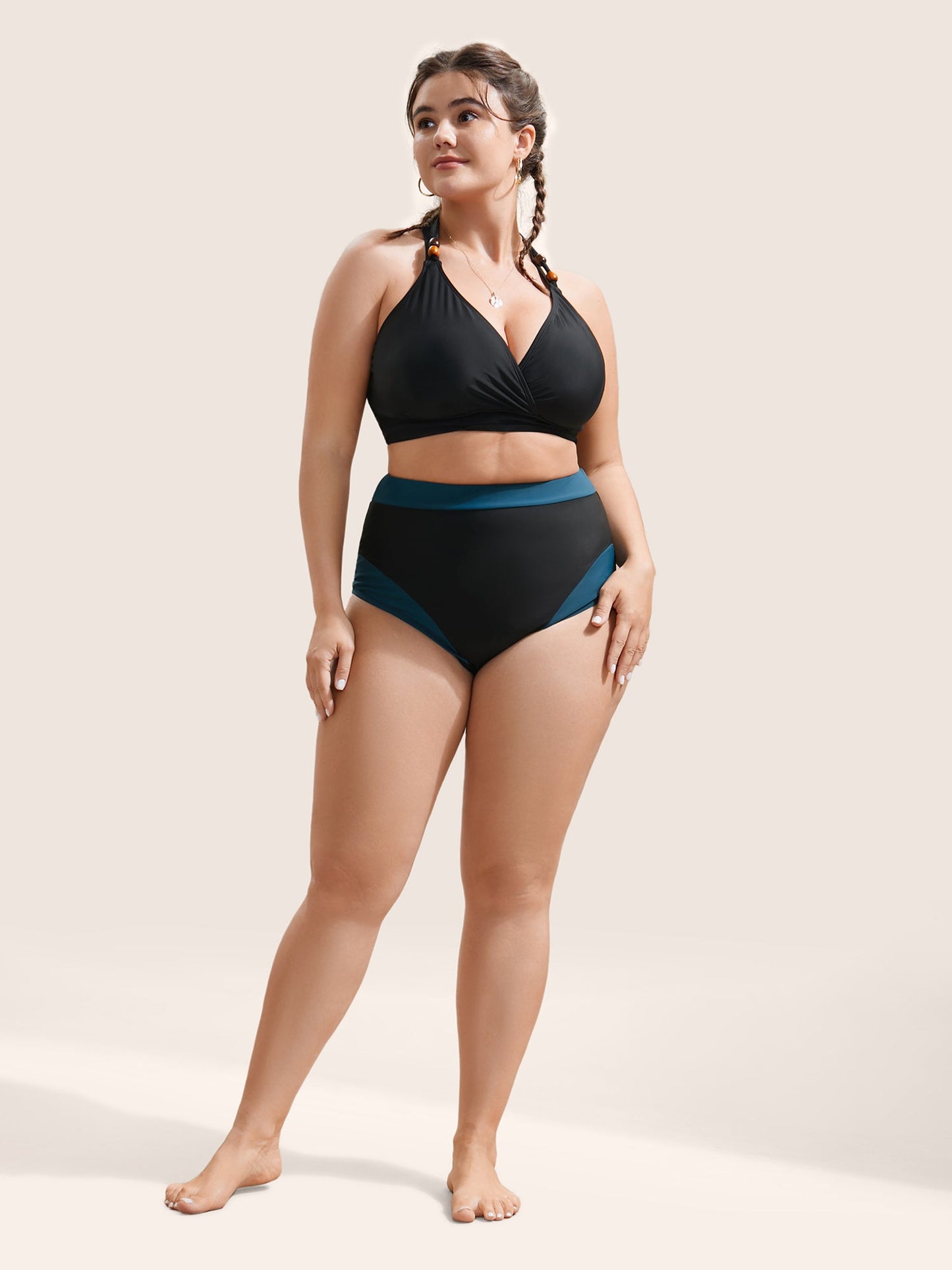 Two Tone Patchwork High Rise Swim Bottom