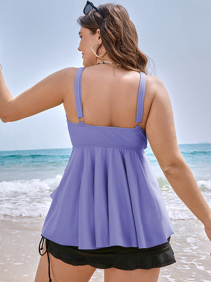 Knotted Front Ruffle Tiered Tankini Top