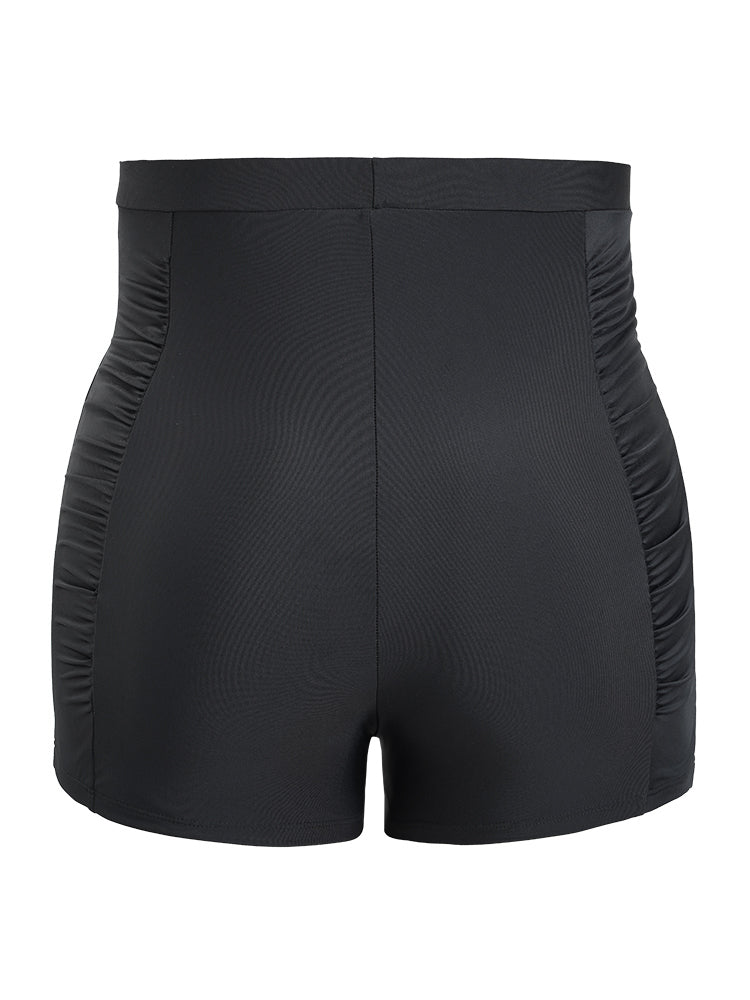 Solid High Waist Ruched Detail Swim Shorts