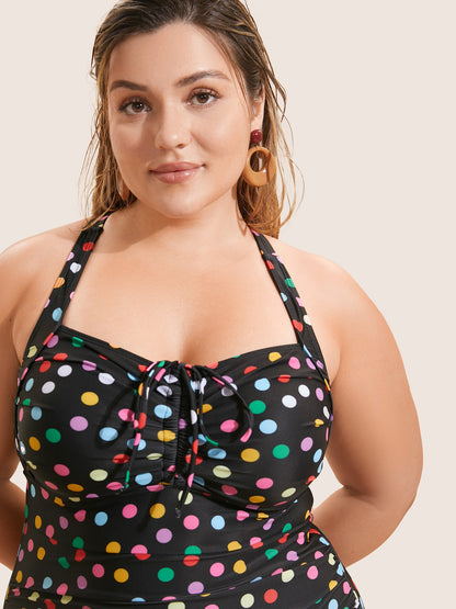 Colored Polka Dot Ties Ruched One Piece Swimsuit