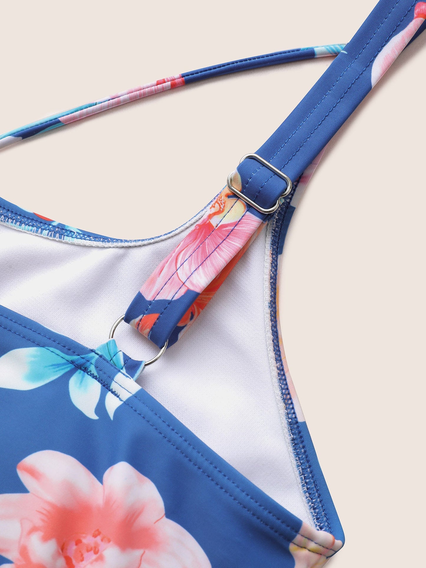 Floral Ruffle Hem Adjustable Straps One Piece Swimsuit