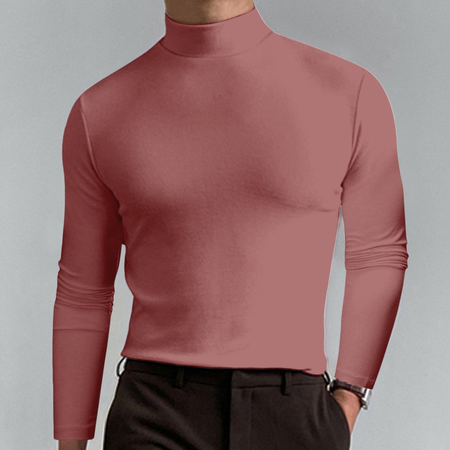 Mens High Neck Slim Fit Long Sleeve T-shirt