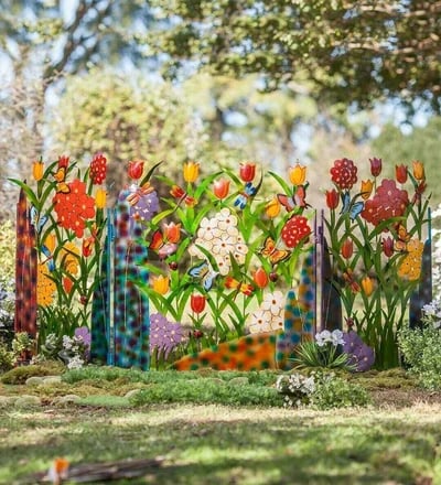 🌈Colorful Metal 3-Panel Butterfly and Flower Garden Screen