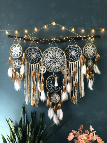 🌟Dream catcher moon and stars hanging over the bed(🎁Hot Sale🎁）