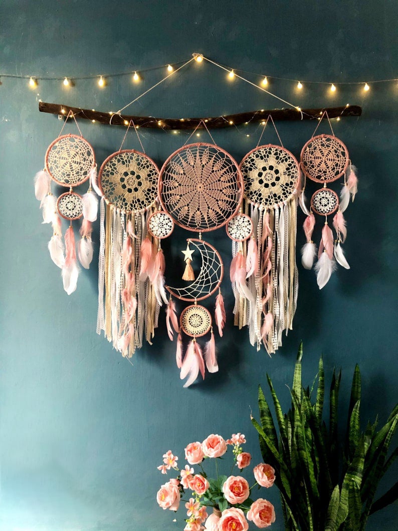 🌟Dream catcher moon and stars hanging over the bed(🎁Hot Sale🎁）