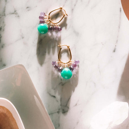 Chrysoprase & Amethyst Gold Earrings