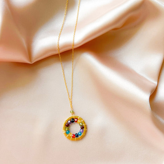 Rainbow Gemstone Mini Mason Circle Necklace
