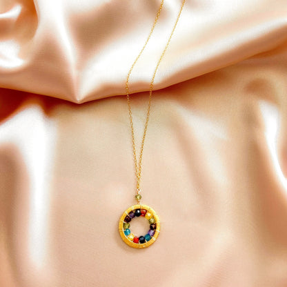 Rainbow Gemstone Mini Mason Circle Necklace