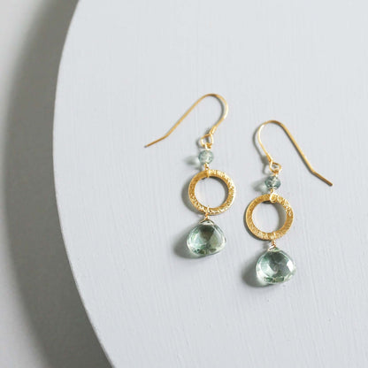 Green Amethyst Gold Drop Earrings