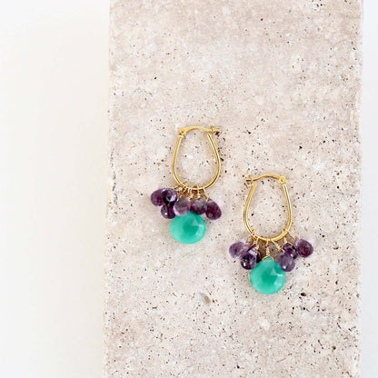 Chrysoprase & Amethyst Gold Earrings