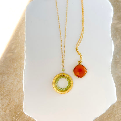 Peridot Gold Mini Mason Circle Necklace