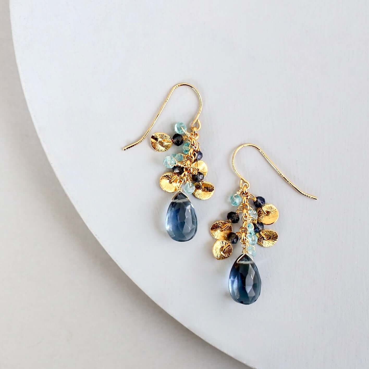 Iolite Gold Raindrop Earrings