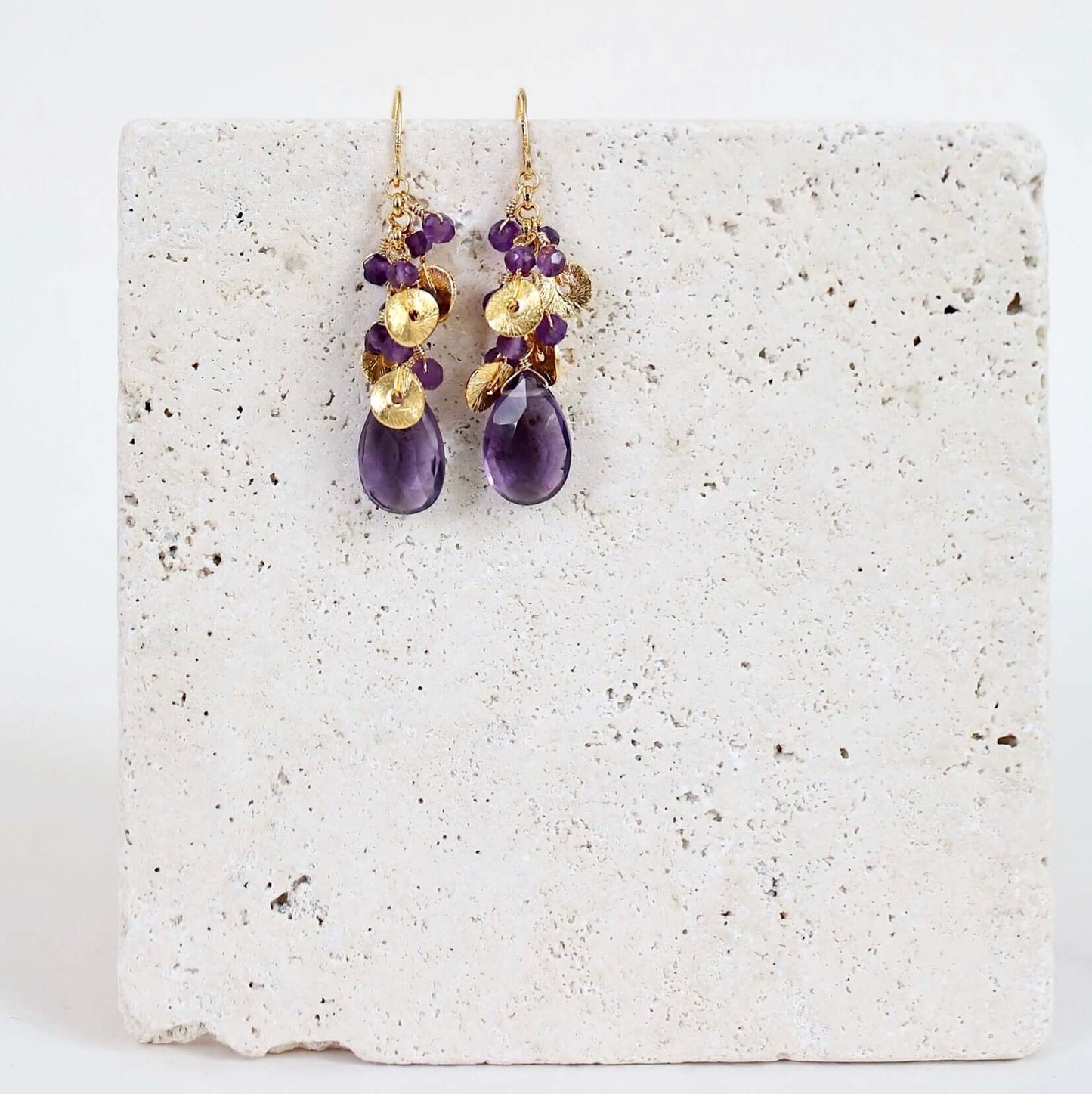 Amethyst Gold Raindrop Earrings