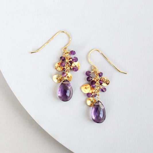 Amethyst Gold Raindrop Earrings