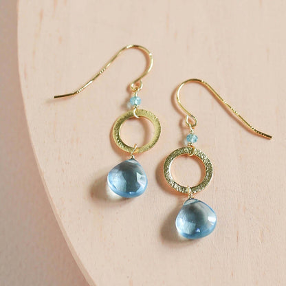 Aqua Blue Quartz Gold Drop Earrings