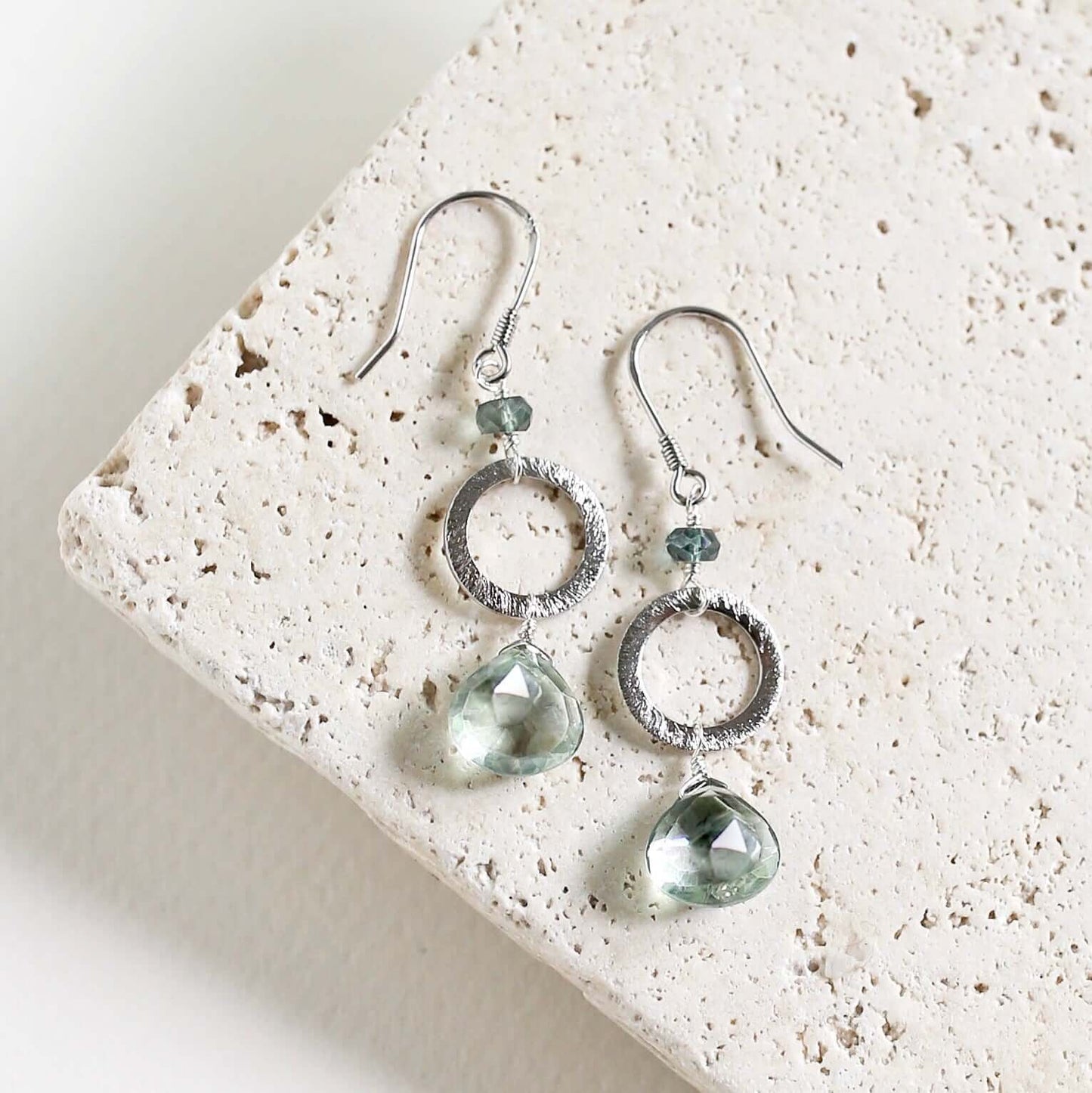 Green Amethyst Silver Drop Earrings