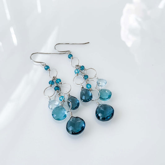 Iolite & Aquamarine Silver Waterfall Earrings