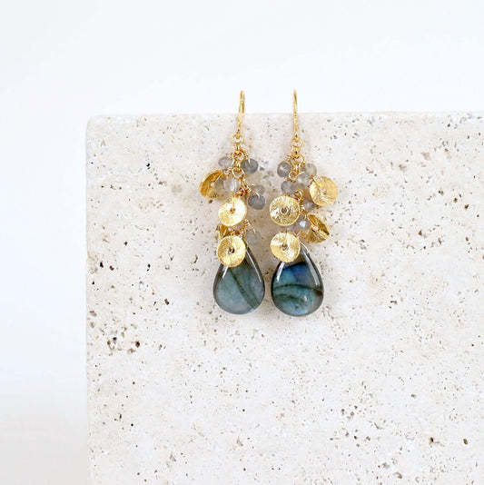 Labradorite Gold Raindrop Earrings