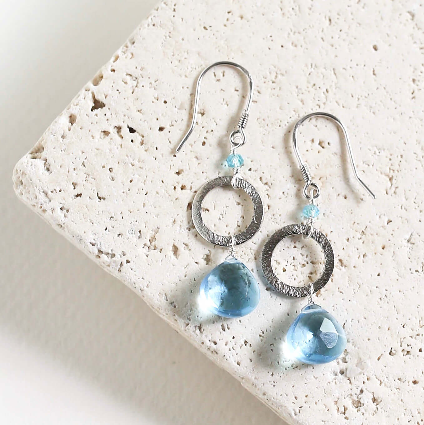 Aqua Blue Quartz Silver Drop Earrings