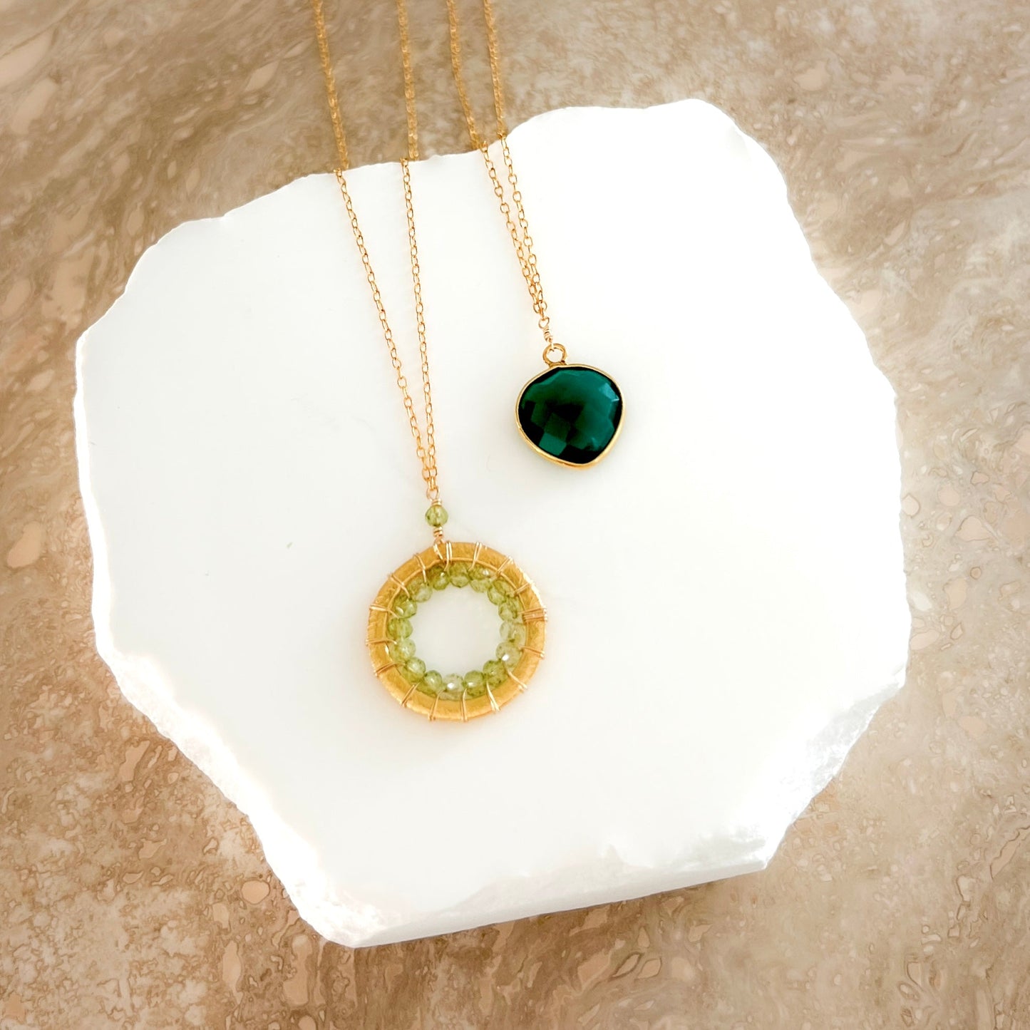 Peridot Gold Mini Mason Circle Necklace