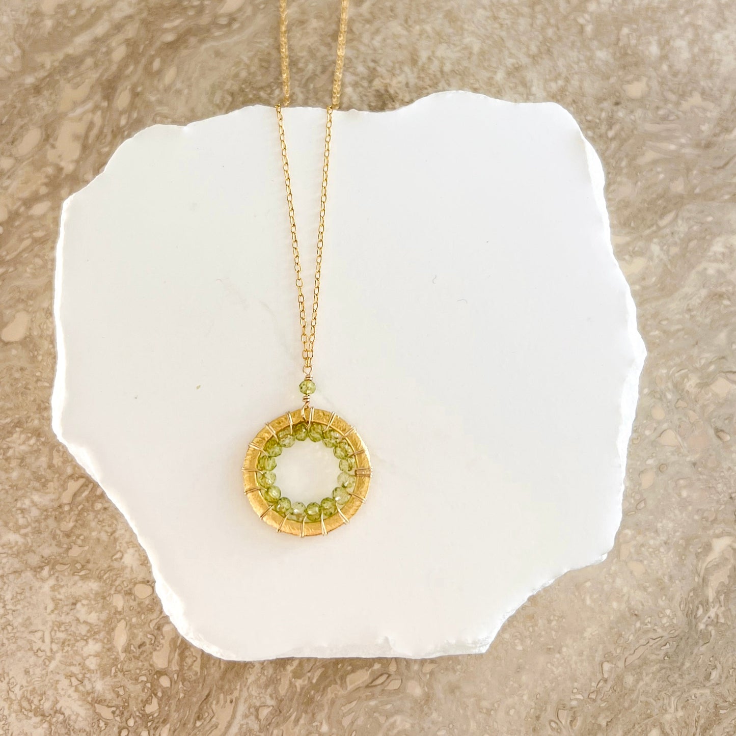 Peridot Gold Mini Mason Circle Necklace